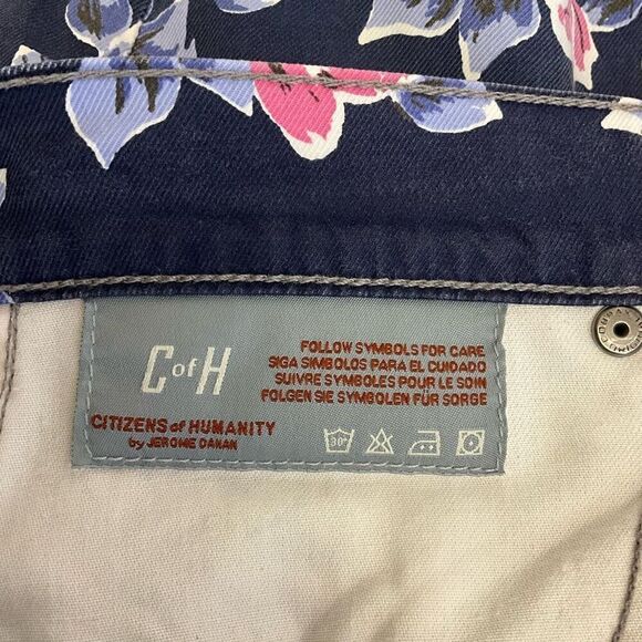 Citizens of Humanity Blue Floral Mandy High Waisted Retro Slim Roll Up Jeans 32 - Picture 10 of 13
